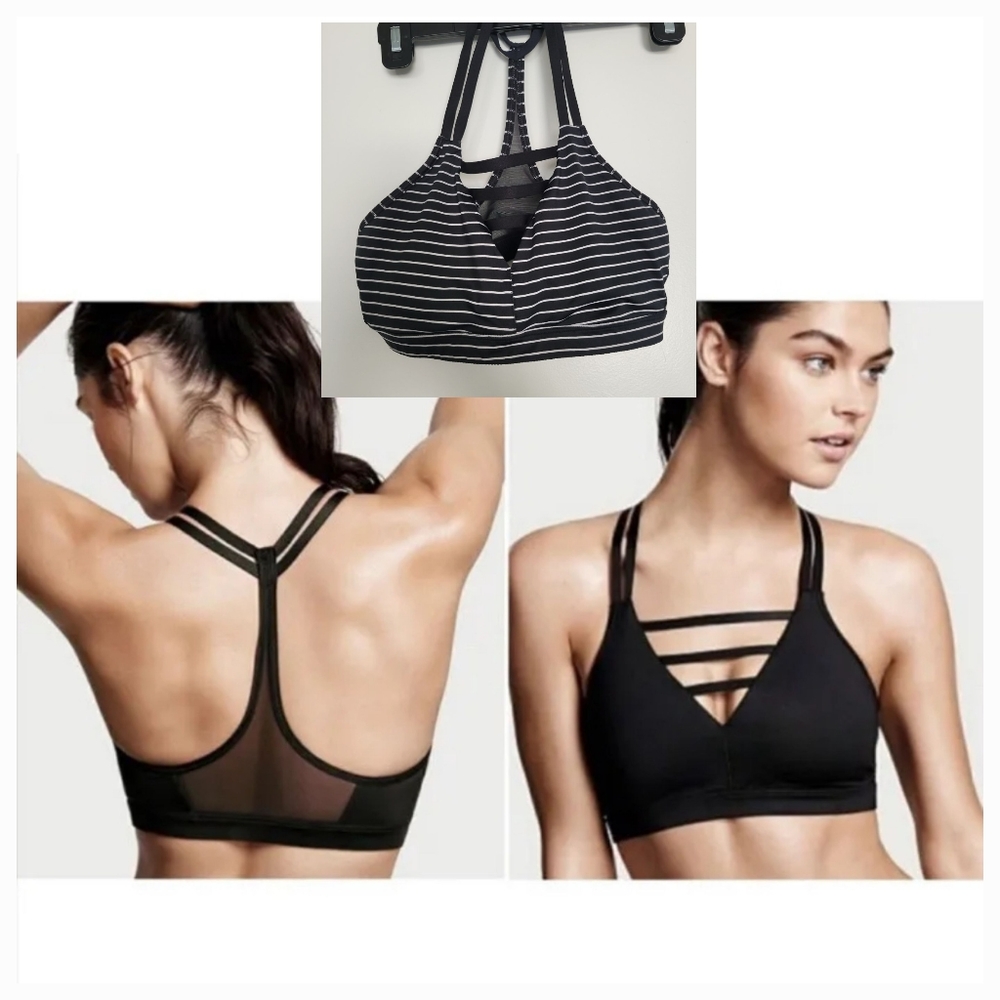 Victoria's Secret Sport Striped Black Cage Front Sport Bra‎ Bralette Size S